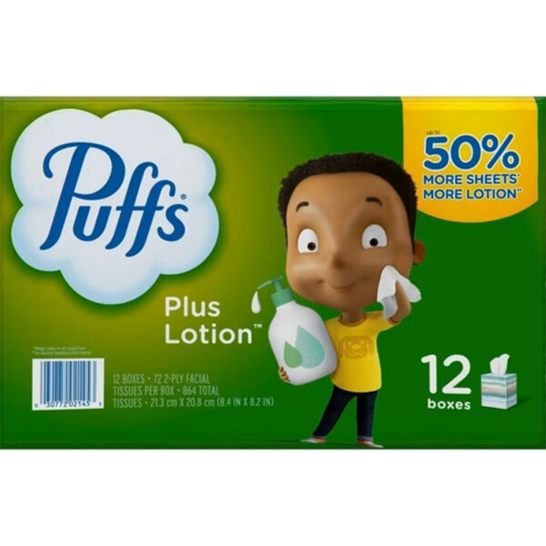 Puffs Plus Lotion Facial Tissues (72 tissues/cube 12 mega cubes)